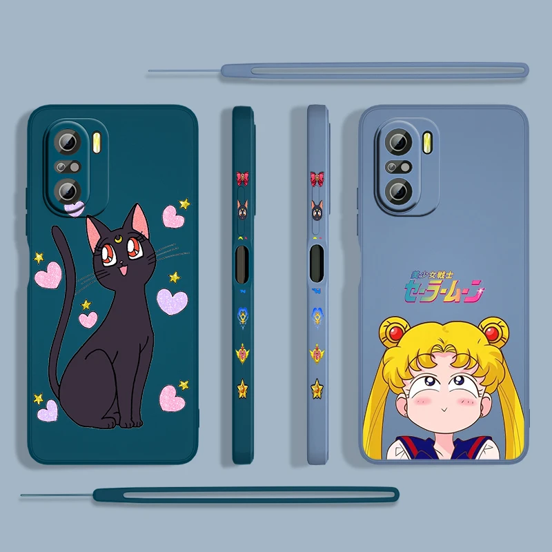 

Anime Hot Girl Sailor Moon For Xiaomi Redmi K50 Gaming 10X 9 9A 9T 9AT 8 8A 7 6A 5A 4X Pro 4G 5G Liquid Left Rope Phone Cover