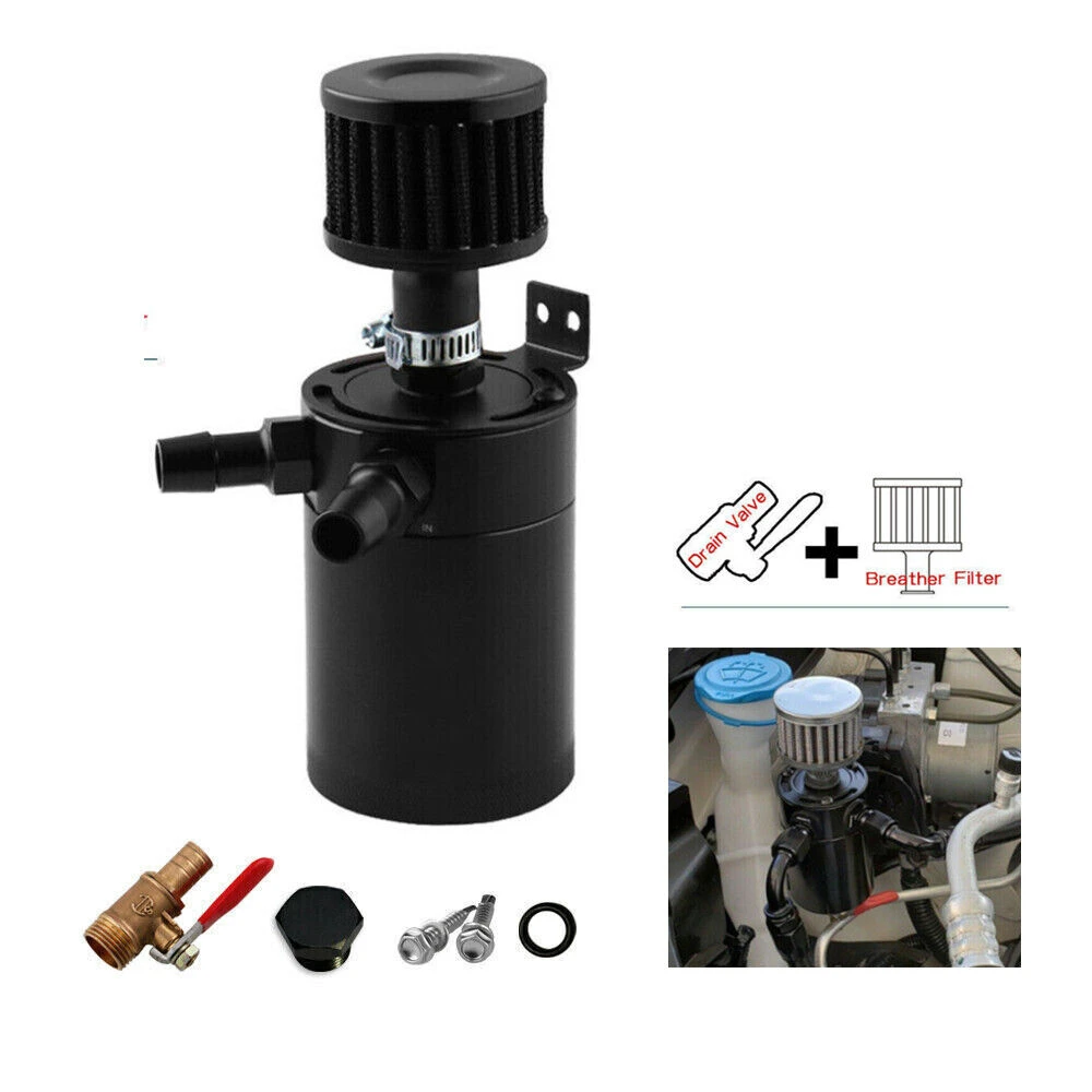 

2-Port Oil Catch Can Reservoir Tank Engine Baffled W/Drain Valve Universal Car