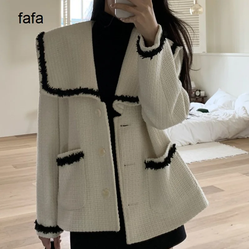 

Женское пальто, корейское шикарное хлопковое утепленное твидовое короткое пальто с воротником для женщин