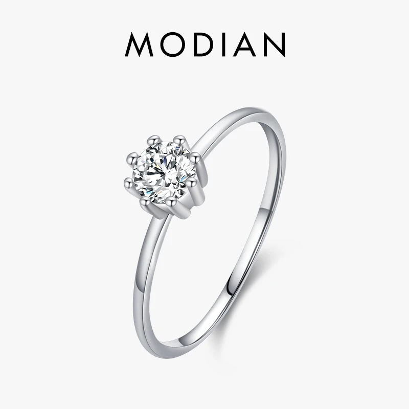 

Modian 925 Sterling Silver Shining Exquisite Classic Clear 4mm CZ Finger Ring For Women Promise Ring Fine Jewelry Wedding Gift