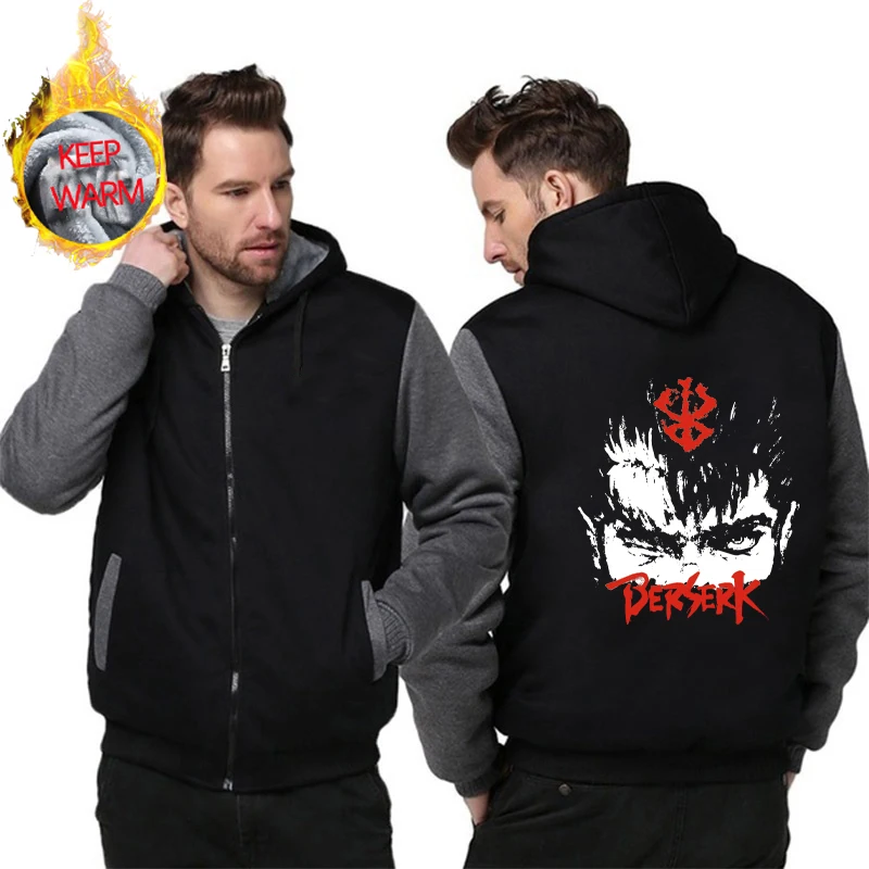 

Anime Berserk Jackets Fleece Winter Warm Coat Thicken Zip Up Hoodies Men Hooded Warm Sweatshirts Casual Streetwear