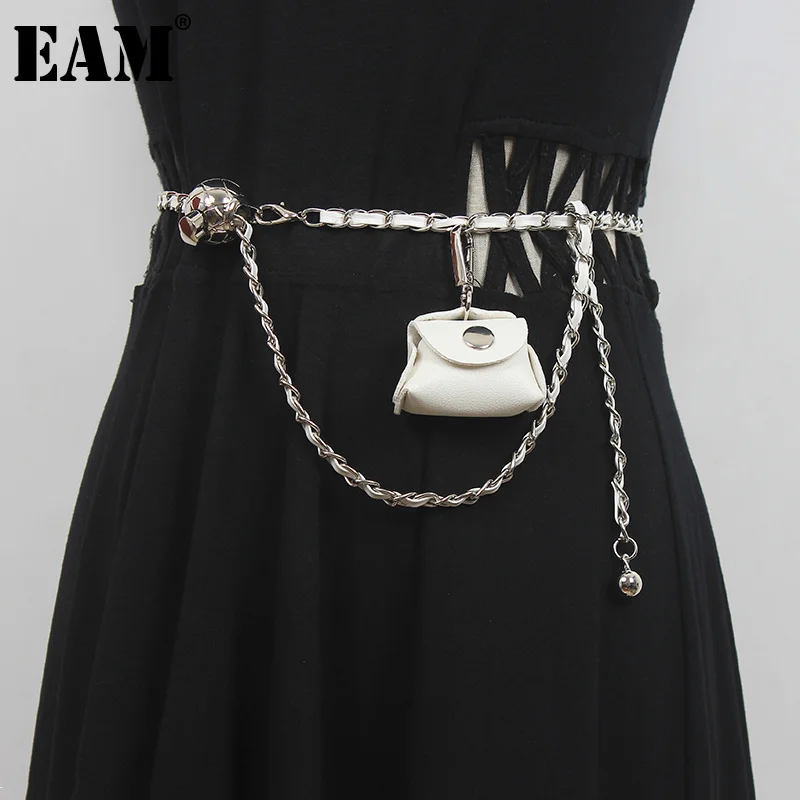 

[EAM] Pu Leather Mini-bag Spliced Chain Long Belt Personality Women New Fashion Tide All-match Spring Autumn 2023 1DE1584