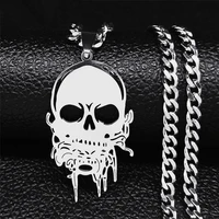 punk music skull stainless steel chain necklaces womenmen silver color statement necklace jewelry cadenas mujer n4403s06
