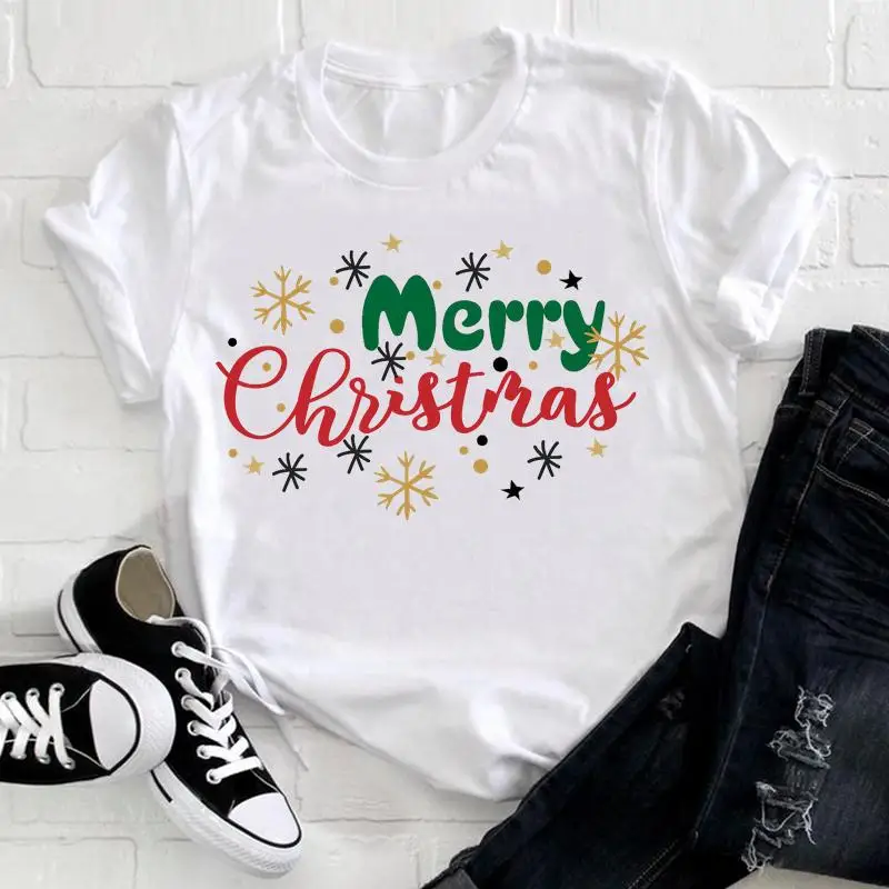 

Women Merry Christmas Letter Trend Cute Holiday New Year T Tee Pretty Nice Print Tshirt Regular Top Cartoon Graphic T-shirt