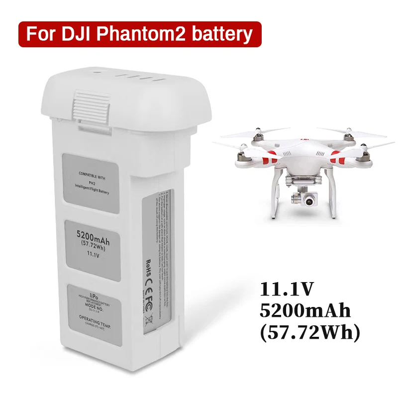 

2022 new 11.1V 5200mah Lipo Drone Battery for DJI Phantom 2 Quadcopter Battery 57.72Wh Spare Battery Drone Parts