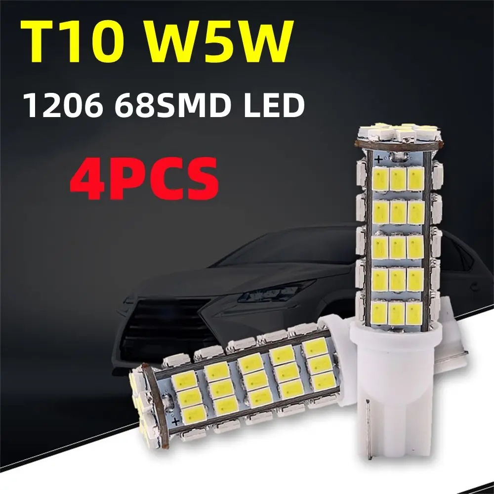 

4pcs 4Pcs 1206 68SMD COB Light Bulbs LED License Plate Light Dome Map Car LED Reading Bulbs T10 W5W