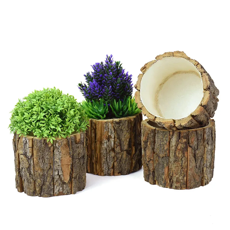 Garden Bark Flower Flowerpot Creative Pot Planter Round Basket Hollow Wooden Stump Plant Bonsai Wedding Home Decoration |