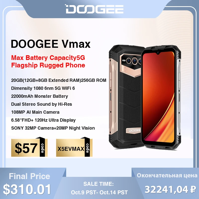 World Premiere Doogee V Max 5G Rugged Phone 22000Mah 12Gb + 256Gb Cellulare 108Mp Fotocamera Telefono 120Hz Dimensity 1080 Hi-Res