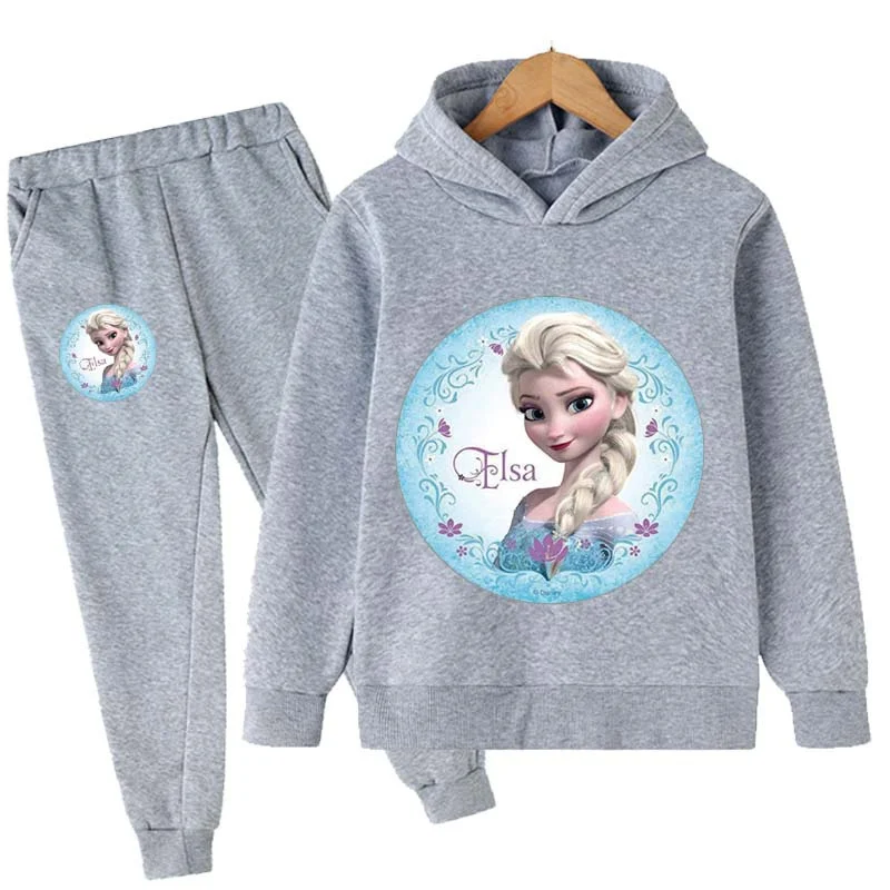 

Disney Frozen Lovely Anna Elsa Print Hoodies Sets Clothing Children Cotton Sweatshirt + Pants Set Suit Toddler Clothing Kids Set