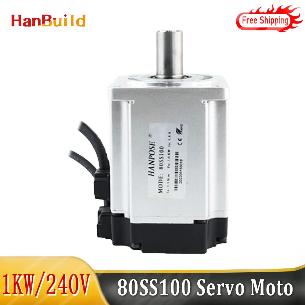 

0.1kw Servo motor 5.4A 3.3N.m 80SS100 3000rpm-6000rmp Servo Woodworking CNC Router 3M Encoder Cable 1000W Servo Motor ac