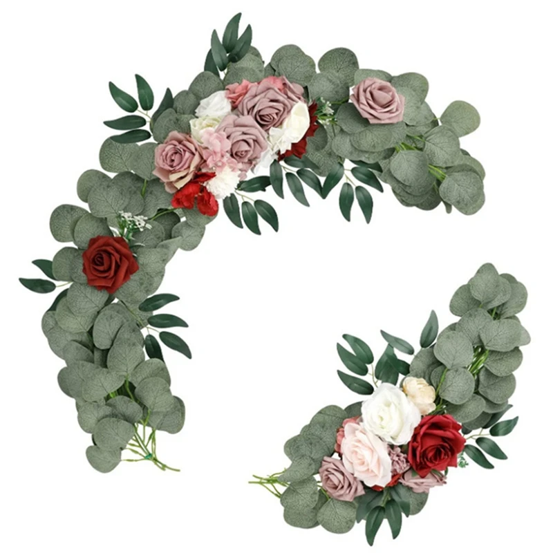 

2Pcs Faux Wedding Rose Arch Floral, Fake Rose Wreath For Reception Desk Background Wedding Lintel Decoration