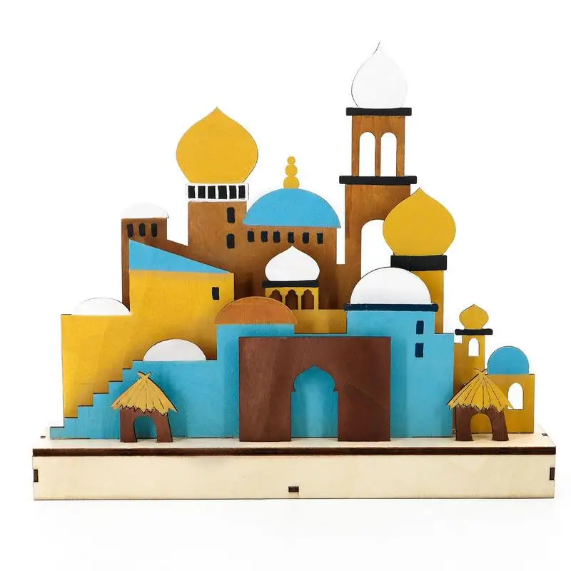 

NEW Muslim Eid Night Light 3D Creative Wooden Castle Table Lamp LED Bedside Lamp Tabletop Decor Islam Mubarak Ramadan Decor
