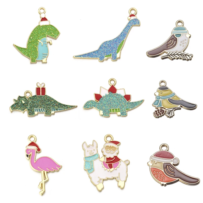 10pcs/lot Enamel Charms Pendant Dinosaur Alpaca Ornament For Jewelry Making DIY Bracelet Keychain Earring Accessories Christmas - купить по
