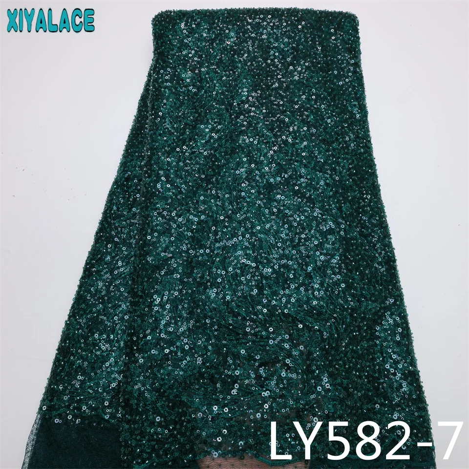 

Африканская бисерная кружевная ткань, зеленая вышитая нигерийская французская сетка, тюлевые кружева, ткани высокого качества, кружевная т...