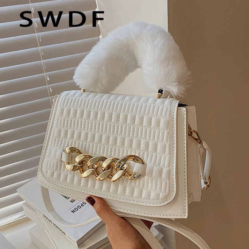 

Роскошные дизайнерские женские сумки через плечо из искусственной кожи 2022 желтые белые синие сумки на плечо брендовые сумки INS меховые розо...