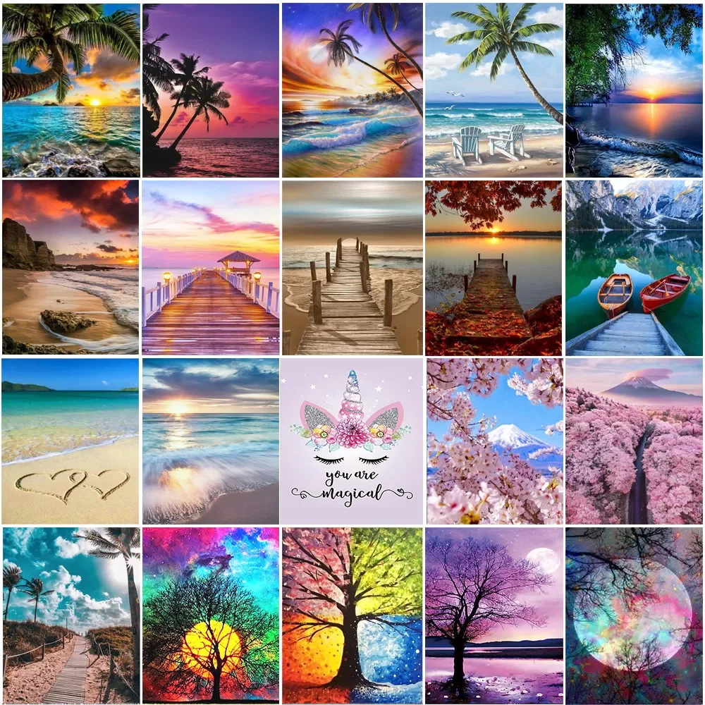 

Diamond Painting Mosaic Beach Cross Stitch Kit 5d Unicorn Home Decoration Full Diamond Round Tree Diamond Embroidery