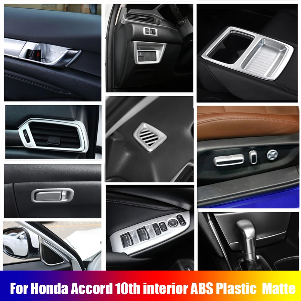 ABS Silver Interior Kit For Honda Accord 10th 2018 - 2022 Water Cup Holder / Door Handle Bowl Air AC Vent Cover Trim Accessories