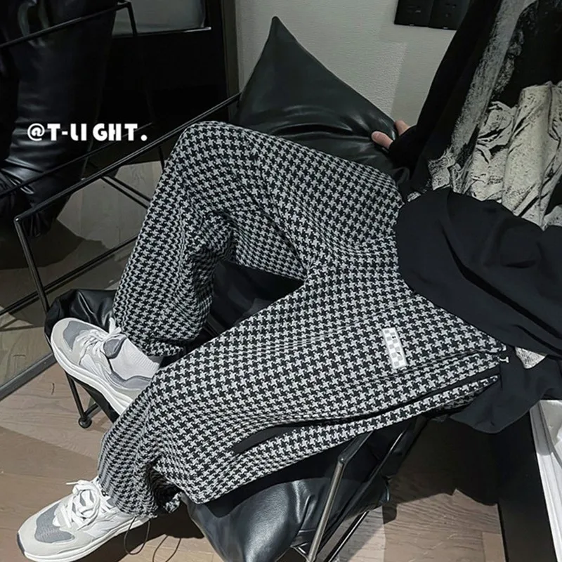 

2022 Spring and Autumn New Couple Thousand Birds High Street Straight Pulling Rope Tide Men's Neutral Wind Bundle Leg Pants