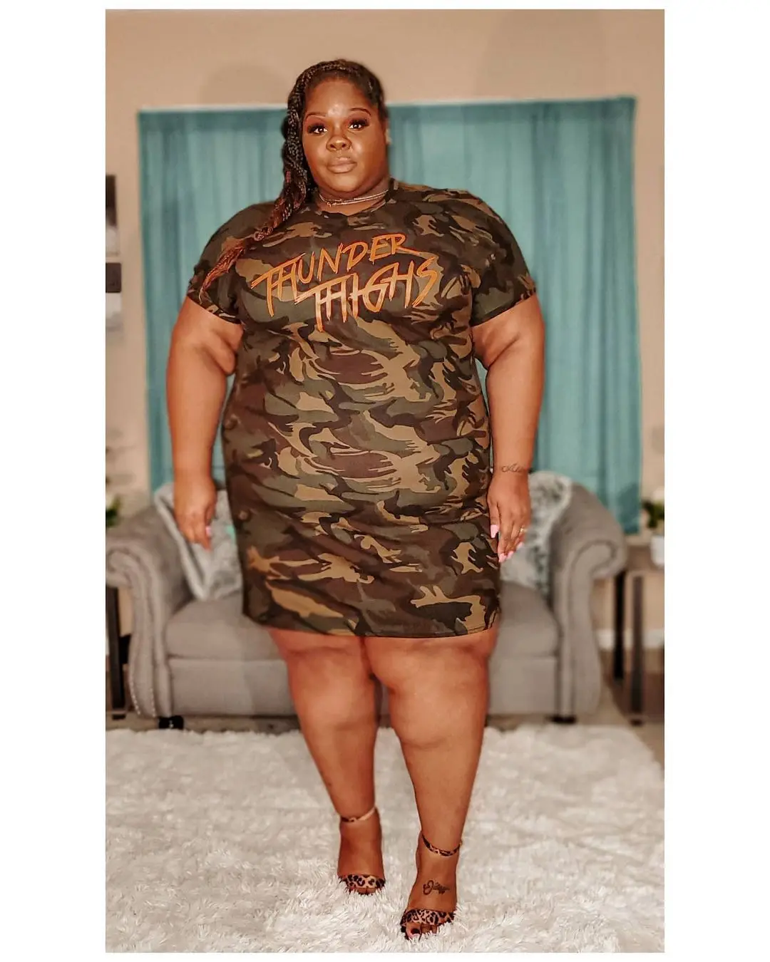 HAOOHU Women Clothing Dress Plus Size 2023 Autumn Camouflage Straight Dress Office Commute Urban Casual Mid-Length T-Shirt Dress