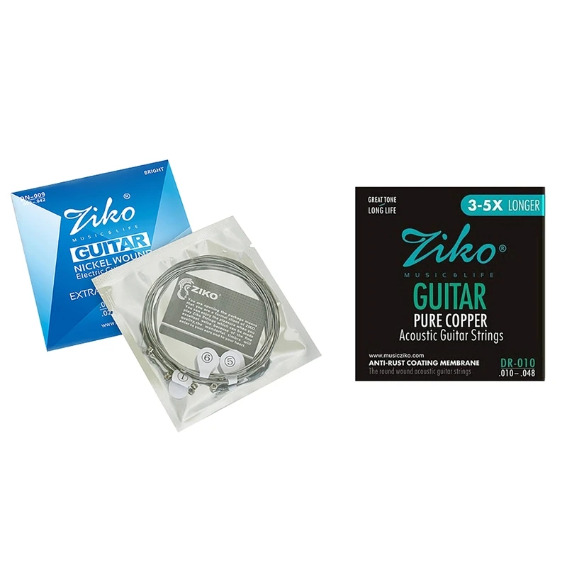 

ZIKO 12 Pcs Guitar Strings:6 Pcs Dn Series Extra Light Nickel Plated Steel Core Dn009 & 6 Pcs 011-050 Dr-010 Pure Copper Anti-Ru