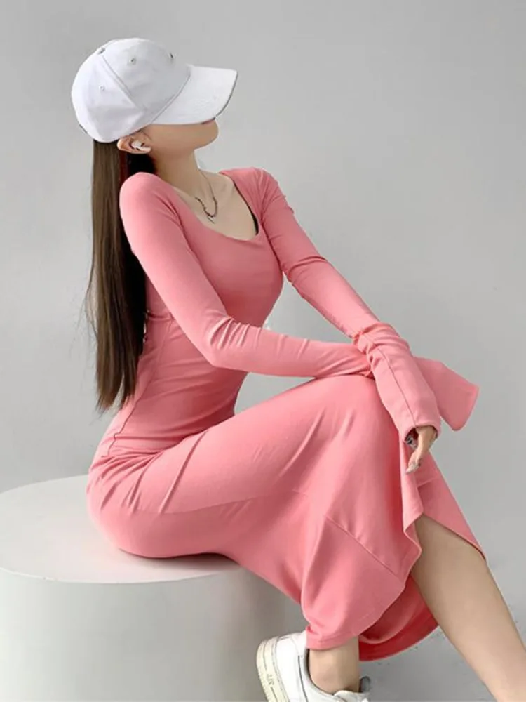 

Сексуальное женское платье womпорайзер с квадратным вырезом и длинными рукавами, осень и зима, новинка, облегающие ягодицы, облегающий хвост,...