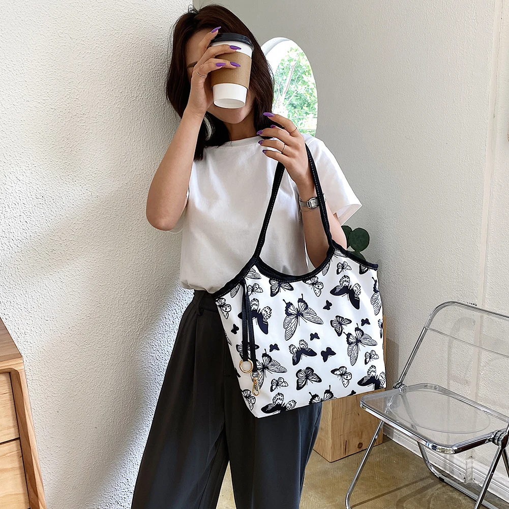 

Женская вместительная сумка через плечо, Классическая текстурная креативная нежная шикарная нейлоновая Повседневная Сумочка с принтом, же...