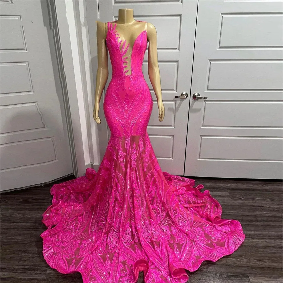 

Блестящие фуксия блестки платье русалки для выпускного вечера 2023 сексуальные Выпускные вечерние женские платья из искусственной кожи Y2K
