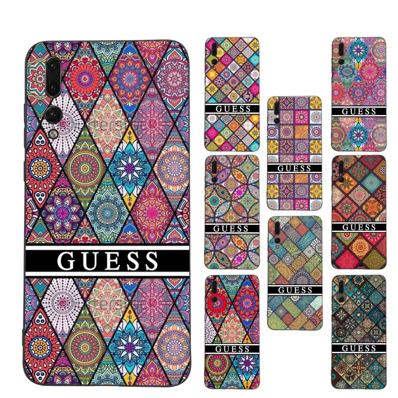 

Luxury brand Guess Mandala Flower Totem Art Phone Case Soft Silicone Case For Huawei p30lite p30 20pro p40lite P30 Capa