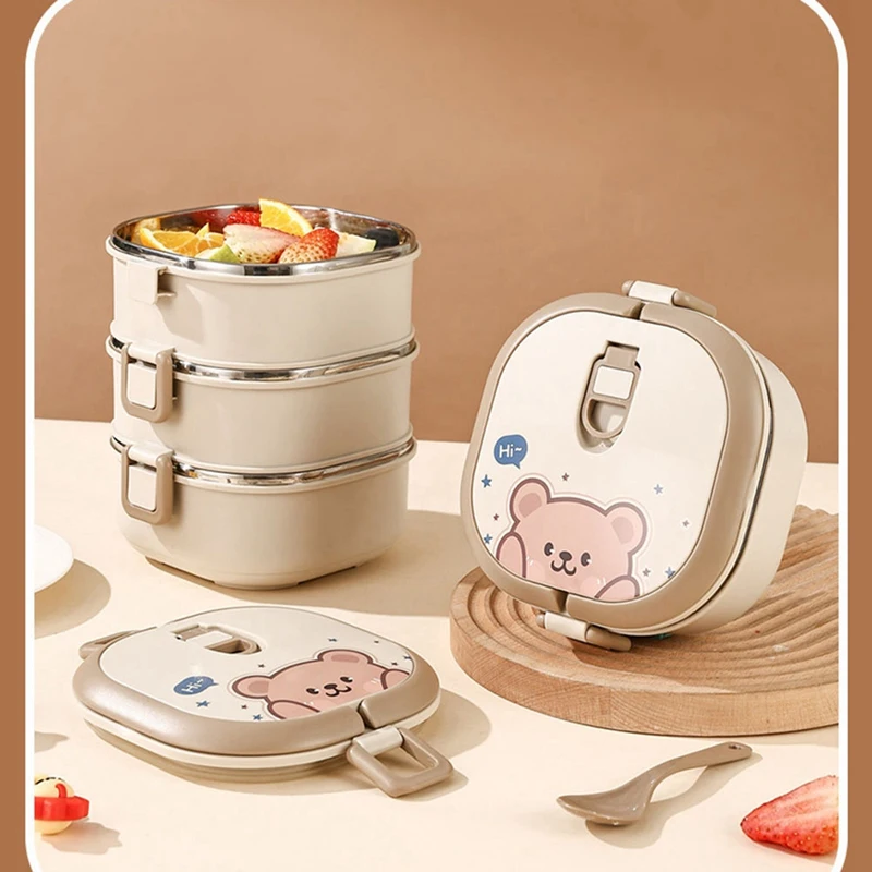 Изолированный ланч-бокс из нержавеющей стали 304 с ложкой коробка для бенто