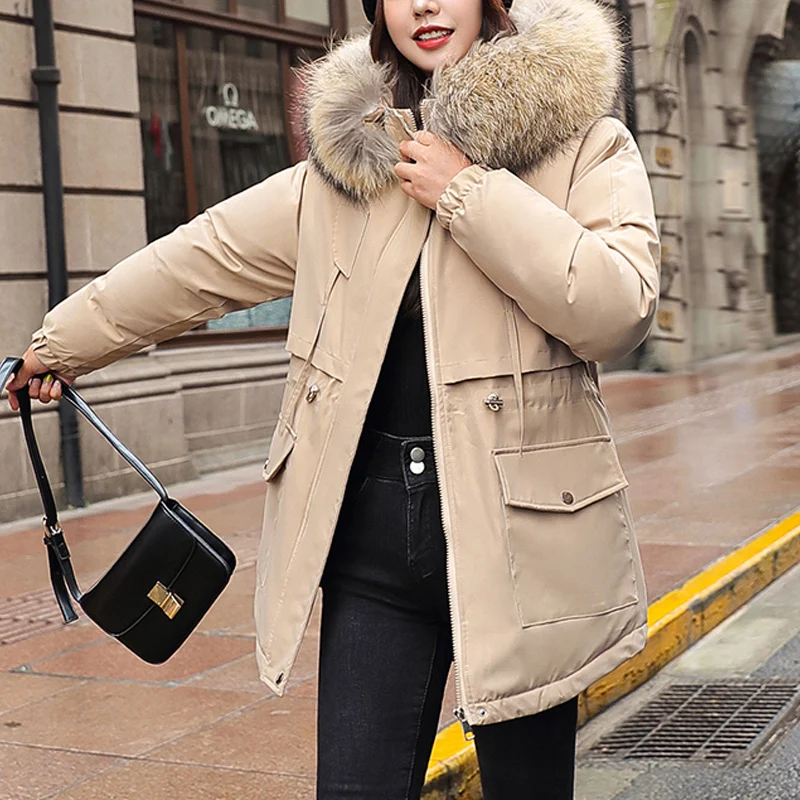 2022 New Winter Jacket For Women Parka Fashion Long Coat Liner Hooded Parkas Slim With Fur Collar Warm Snow Wear Padded Clothes