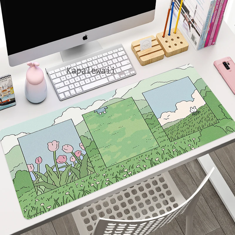 Green Plant Large Gaming Mousepad XXL Gamer Mouse Pad Size For Office Long Table Mat Kawaii Desk For Teen Girls For Bedroom images - 6