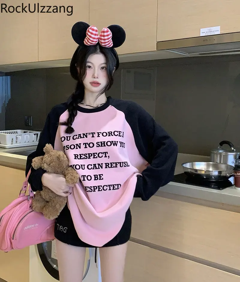 

Graphic Letter Print Loose T-Shirt Long Sleeve Round Neck T Shirt Top Women's Clothing harajuku high street grunge aesthetic y2k