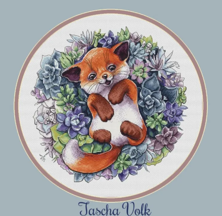 Набор для вышивки крестом 14CT Холст Craft-22-A Little Fox in the Succulent Jungle 40-40