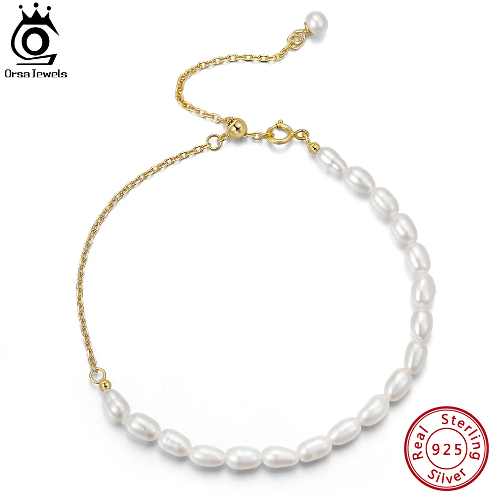 

ORSA JEWELS Fashion 925 Sterling Silver Chunky Cable Link Pearl Chain Bracelet for Women Vintage Hand Chain Jewelry GPB16