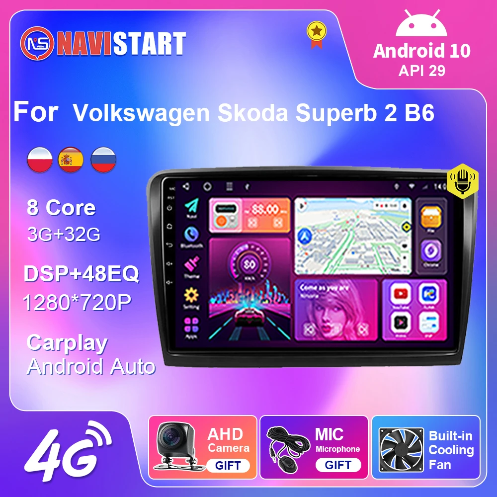 

NAVISTART For Android 10 Car Radio For Volkswagen Skoda Superb 2 B6 2008-2015 GPS Navigation DSP 2 Din 4G WIFI No DVD Player