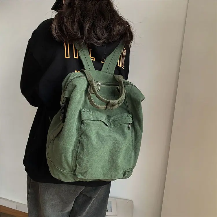 

2023 Autumn/Winter New High Capacity Backpack Water Wash Solid Canvas Casual Backpack Street Trend Student Backpack For Women