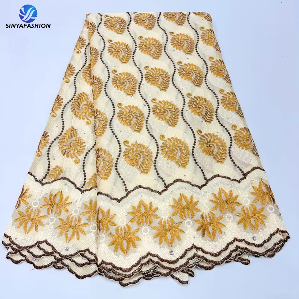 

Sinya African Nigerian Men Women Embroidery Stones Cotton Dry Swiss Voile Lace Fabric In Switzerland Austria High Quality Lace