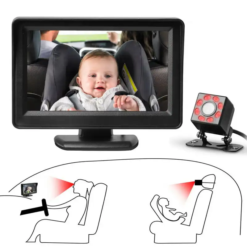 

Car Back Seat Camera, 12V Baby Car Mirror with 4.3-inch HD Screen, Night Vision, 120° Wide Crystal Clear View, Rear Facing Saf