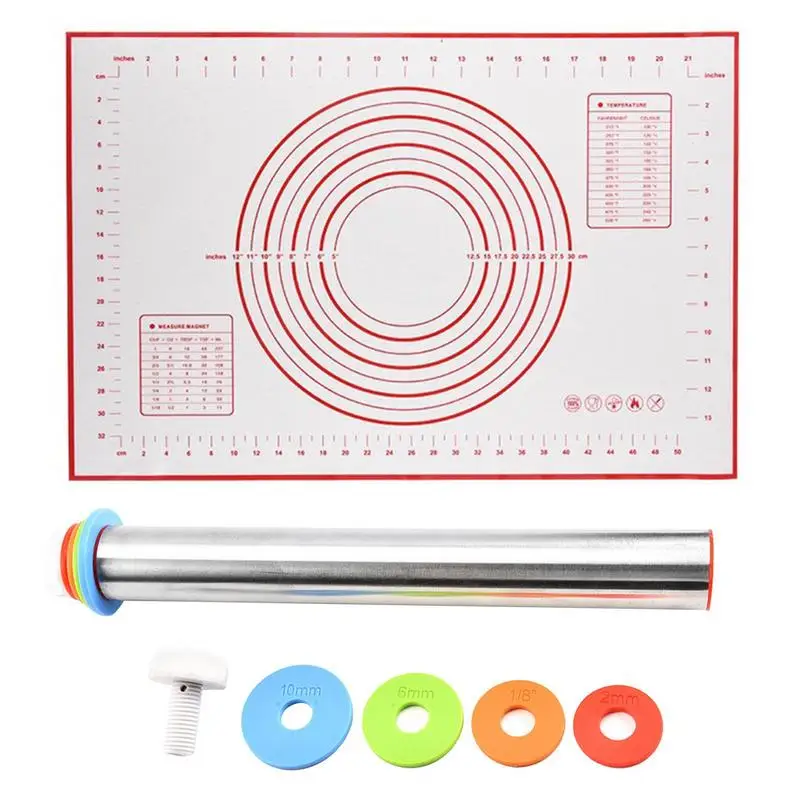 

Роликовый коврик для теста из нержавеющей стали, ролик для теста с кондитерским ковриком для выпечки, включая кондитерский коврик для выпечки, ролик для теста для блинов, пиццы