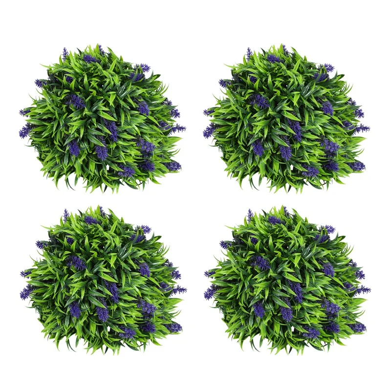

4X Artificial Purple Lavender Hanging Topiary Ball Flower Plant Decor Basket Pot 30Cm