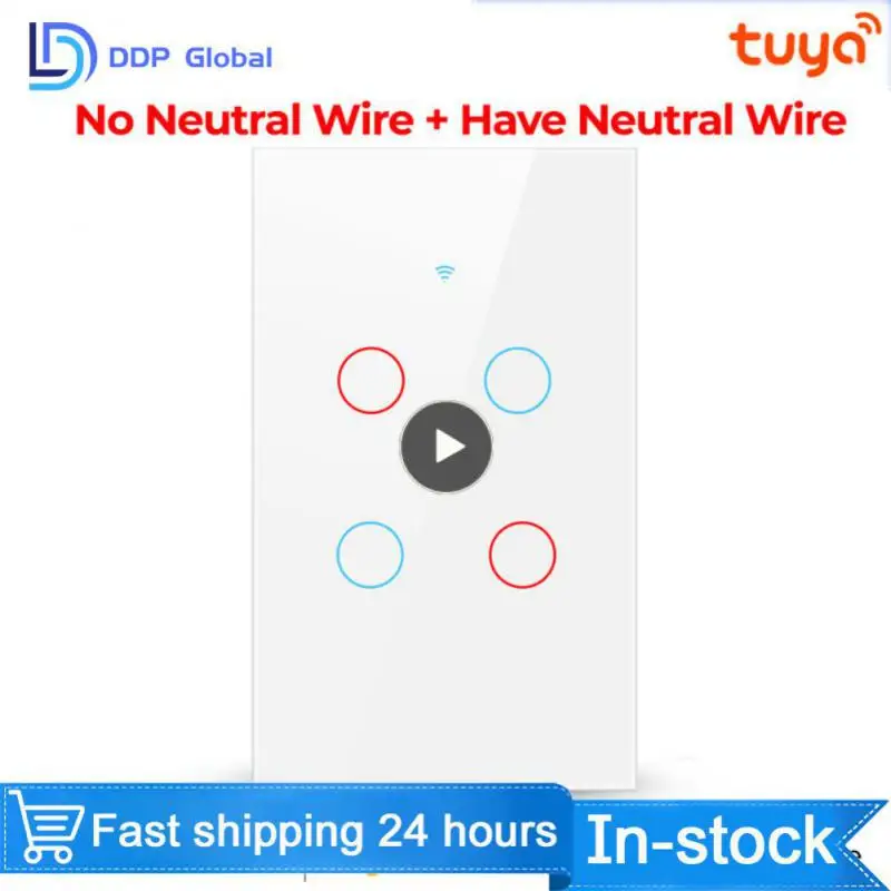 

1~5PCS WiFi Smart Touch Light Switch US 1/2/3/4 Gang Two Wiring Method Tuya Smart Life Control Via Alexa Google Home Yandex