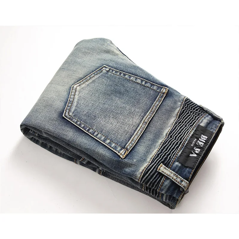 Biker Skinny Men Jeans Retro Denim Ripped Stretch Pants Slim Fit Trousers Motorcycle Hip Hop Fashion Jeans for Men