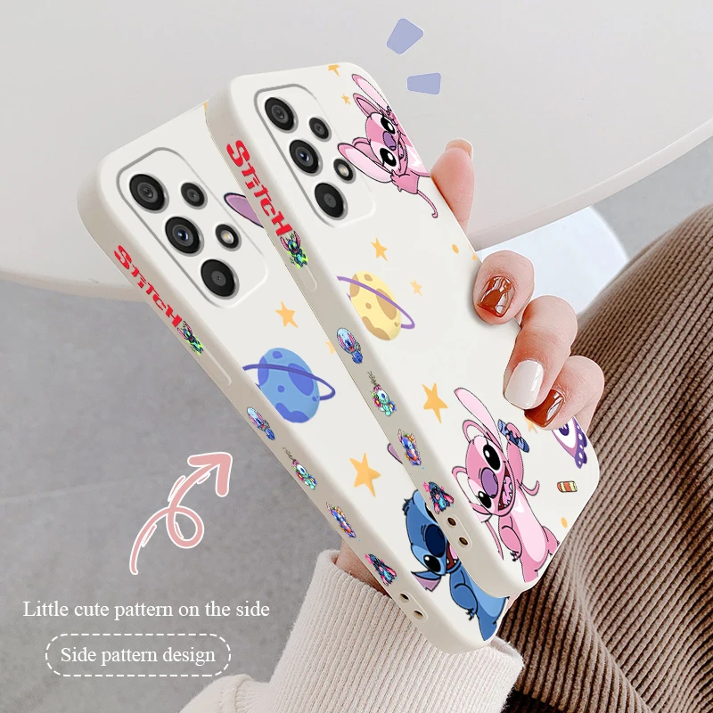 

Lilo Stitch Disney Anime Cool Phone Case For Samsung A73 A72 A71 A52 A53 A54 A51 A42 A34 A32 A14 A13 A12 A23 5G Liquid Left Rope