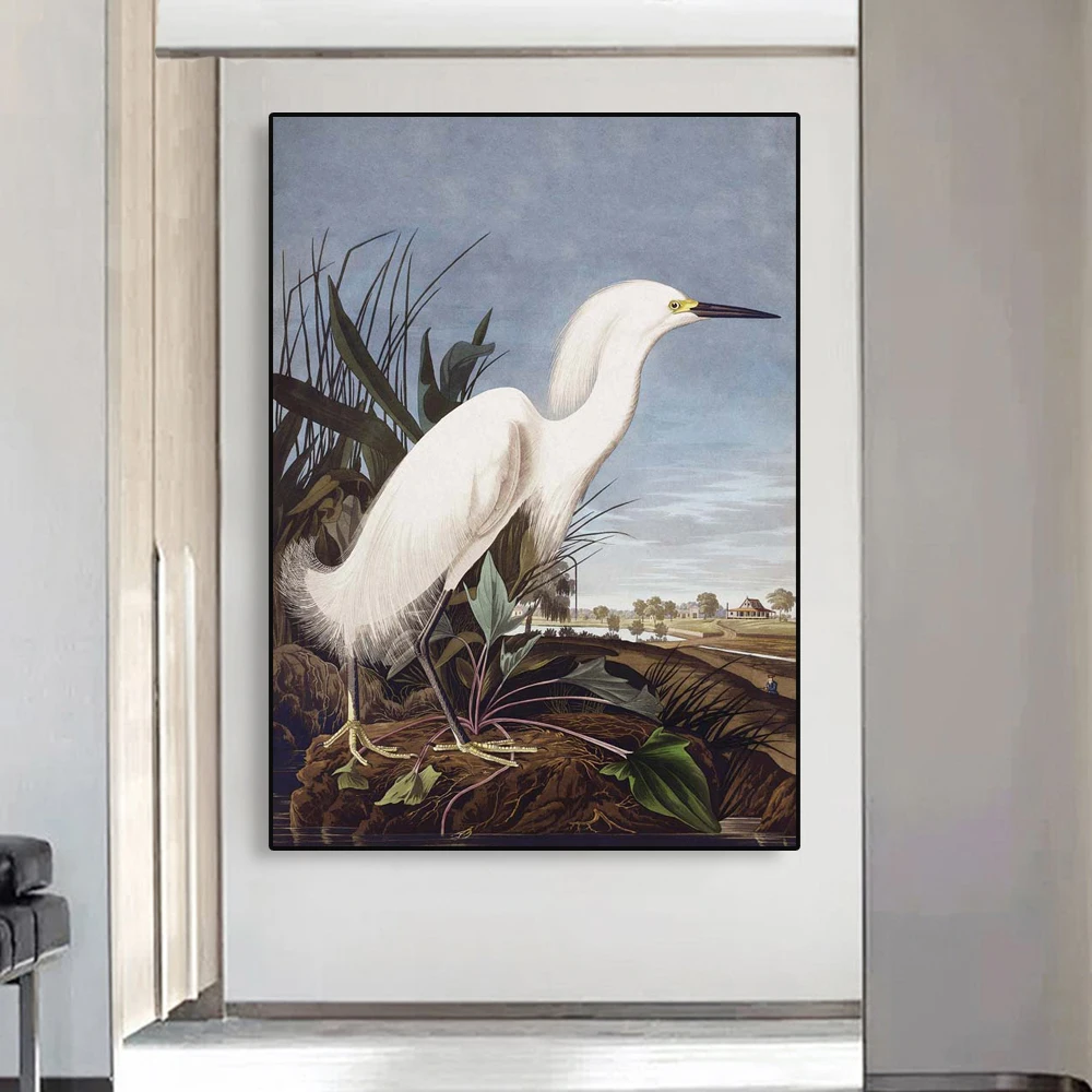 Винтажная Картина на холсте с птицами великолепная синяя Heron винтажная