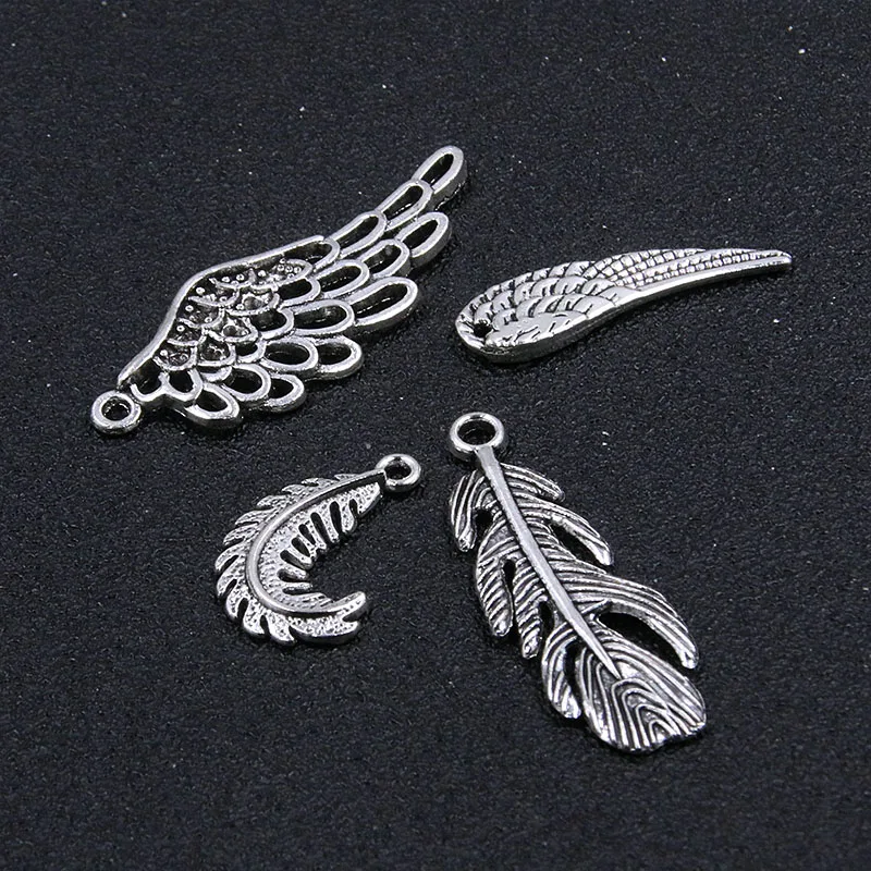 

10Pcs 4 Styles Charms Hollow Wings Metal Alloy Feather Animal Pendant For DIY Jewelry Bracelet Necklace Making Find