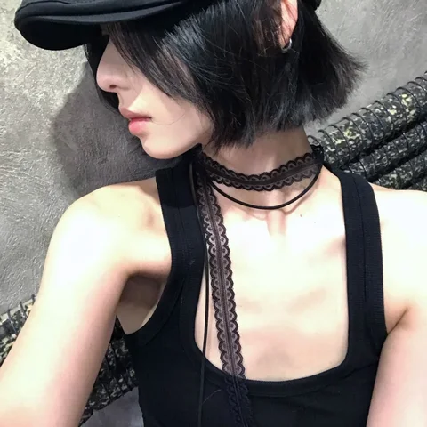 Черное кружевное колье Y2K