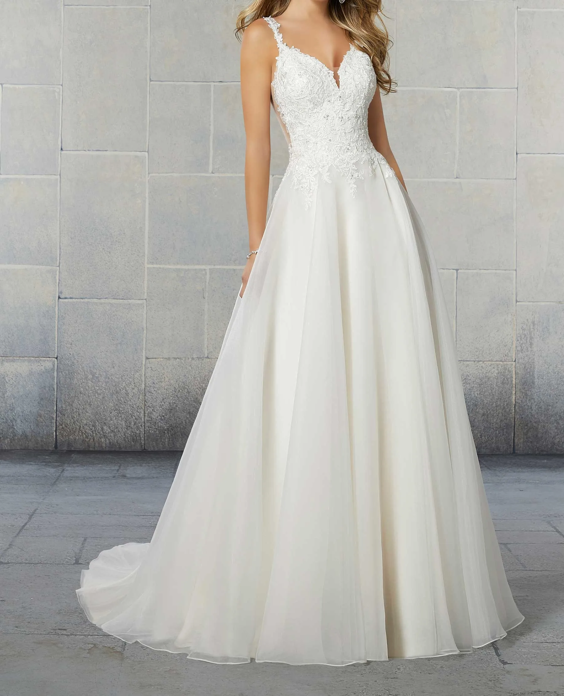 

Summer Long Elegant Women Bride A-Line Tulle Wedding Dress Gown WHW-534