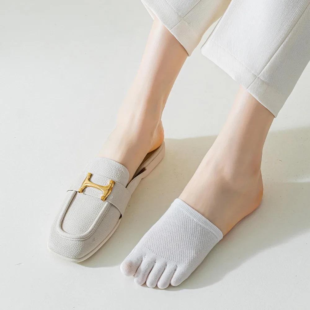 

Простые Хлопковые женские носки, Однотонные эластичные носки с пятью пальцами, носки-сепараторы для пальцев ног, уход за ногами, сетчатые Полустельки