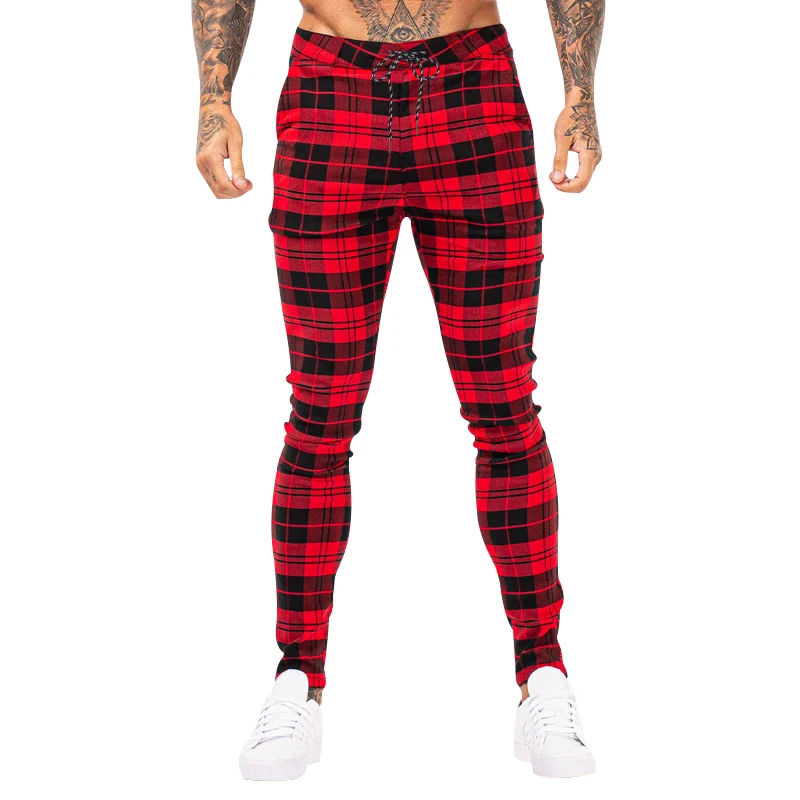 

Men's Spring and Autumn Polyester Simple Slim Home Plaid Pants Mid Waist Casual Daily Home Trousers
