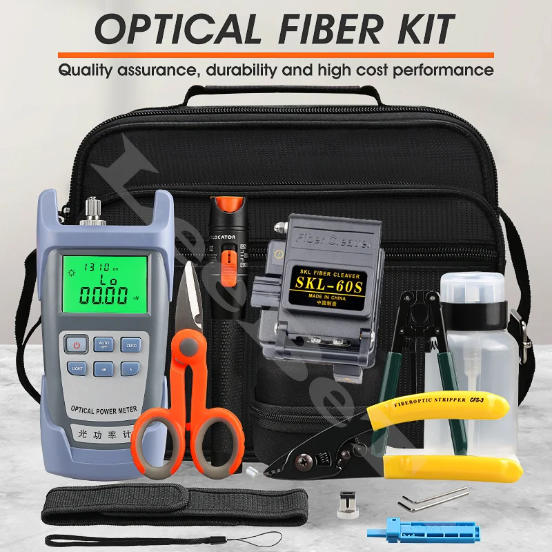 16Pcs/lot Fiber Optic FTTH Tool Kit with SKL-60S Fiber Cleaver Optical Power Meter 10mw Visual Fault Locator Wire Stripper